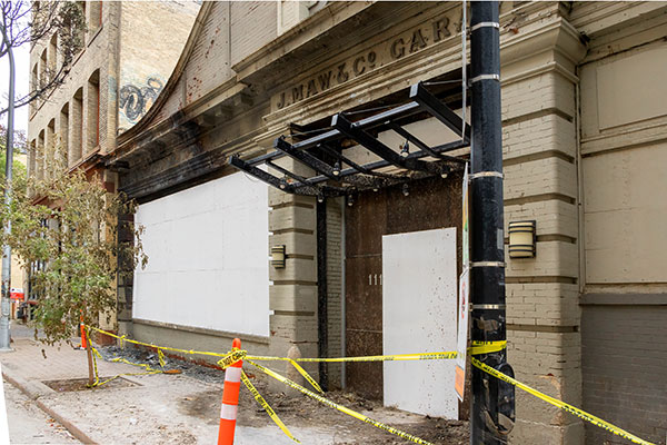 Maw Garage after an arson fire