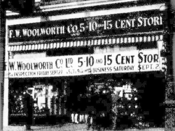 New storefront of F. W. Woodworth store in the McKerchar Block