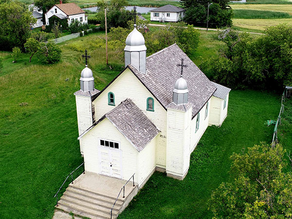 The former Ukrainian Catholic Church of the Sacred Heart at Menzie