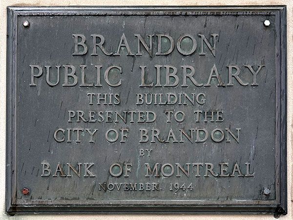 Commemorative plaque for the Brandon Public Library