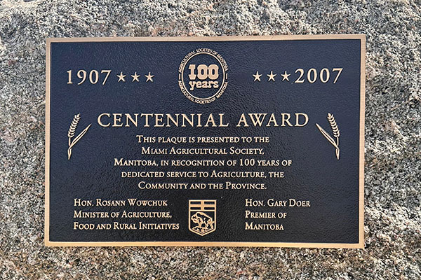 Plaque on the Miami Agricultural Society centenary monument