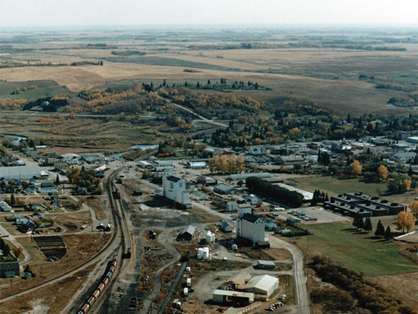 Aerial view of Minnedosa grain elevators