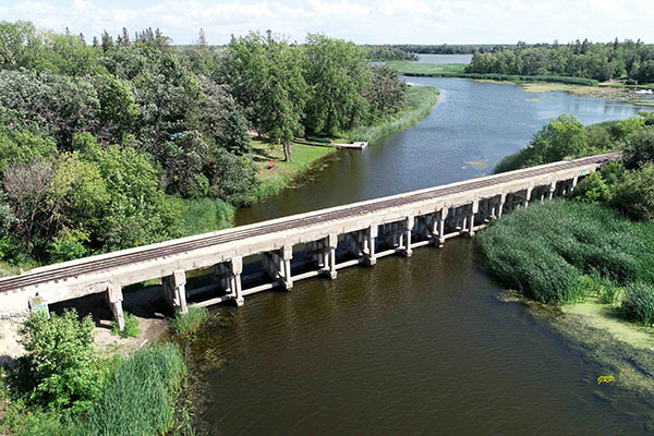 Aerial view of the Canadian Pacific Railway Bridge over Netley Creek