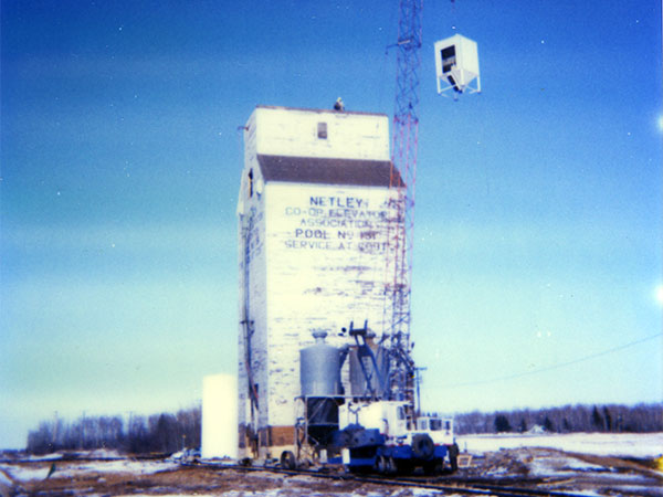 Manitoba Pool grain elevator at Netley siding undergoing renovation