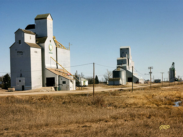 Former Manitoba Pool, UGG, and Cargill elevators at Newdale