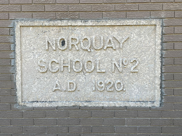 Namestone for Norquay School No. 2 in the present building