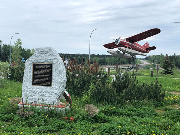 Indigenous monument near Norseman bush plane