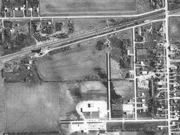 Aerial view of the grain elevator at Oakbank