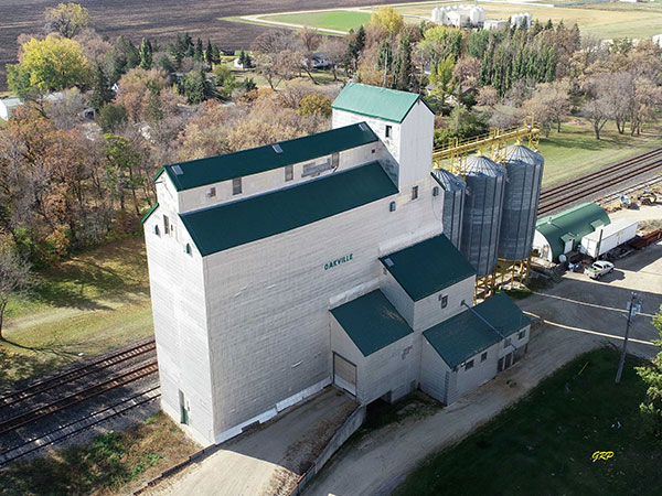 Aerial view of the former Manitoba Pool grain elevator at Oakville