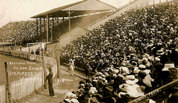 Crowded grandstand at the Old Exhibition Grounds