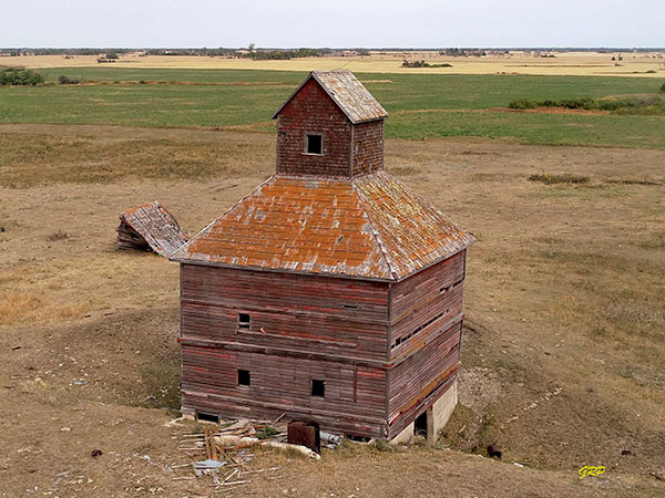 Aerial view of the former Olmstead family grain elevator