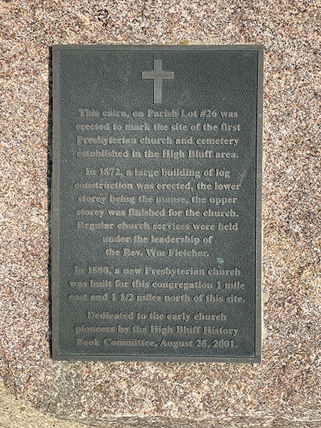 Plaque on High Bluff Presbyterian Church commemorative monument