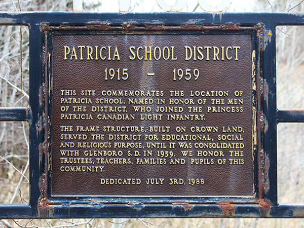 Plaque on Patricia School commemorative sign