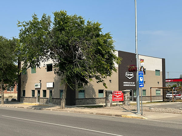 Stone pillars made from the Pearson Block beside the present building on the site