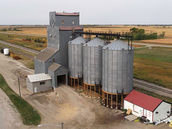 Aerial view of Paterson grain elevator at Pierson