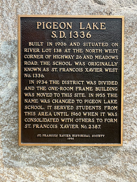 Plaque on Pigeon Lake School commemorative monument