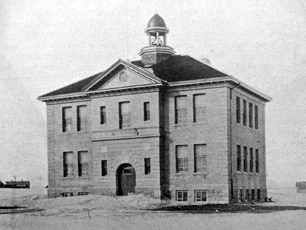 The Pilot Mound School building erected in 1905 and demolished in 1959