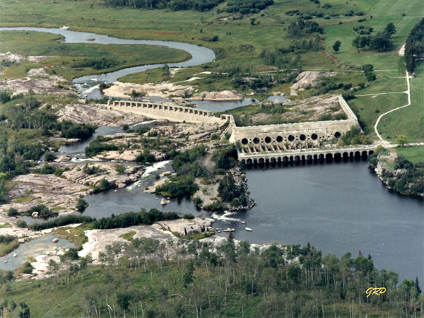 Aerial view of the former Pinawa Hydroelectric Power Dam