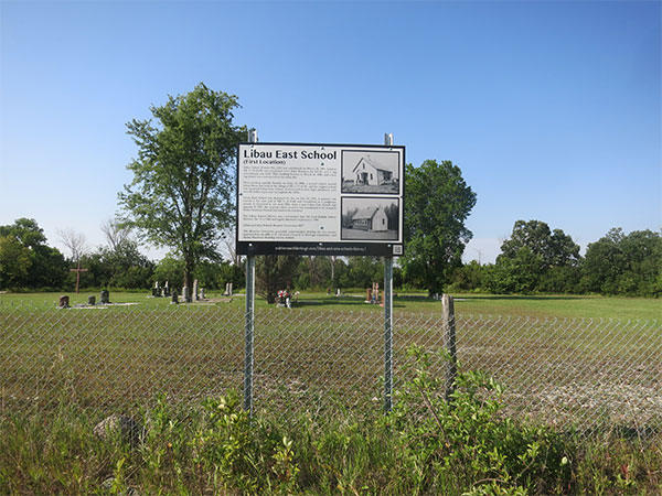 Libau East School commemorative sign