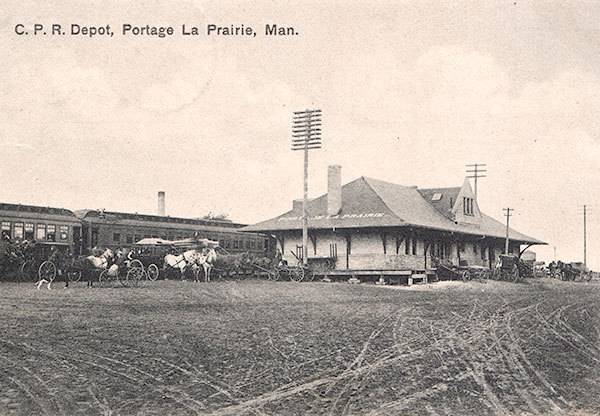 Postcard view of the Canadian Pacific Railway station at Portage la Prairie