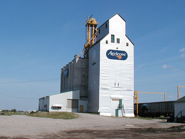 The former Manitoba Pool elevator from Kenton beside the Quadra concrete elevator