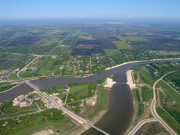 St. Andrews Lock and Dam, with the Red River Floodway on the right