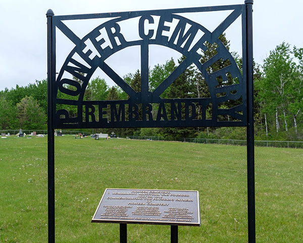 Rembrandt Pioneer Cemetery sign and commemorative plaque