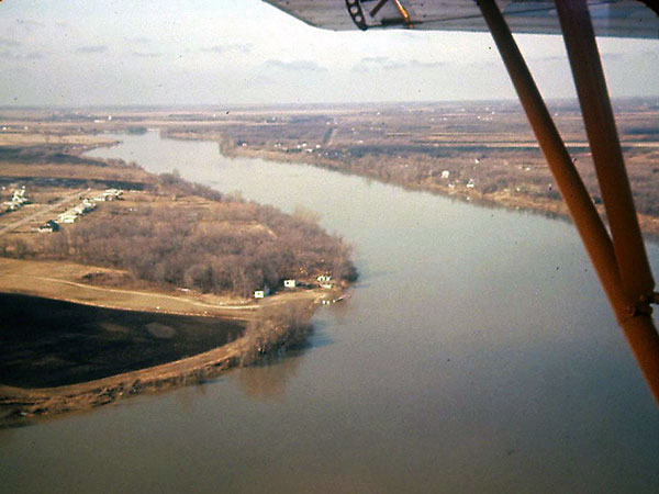 Aerial view of seaplane base on Red River