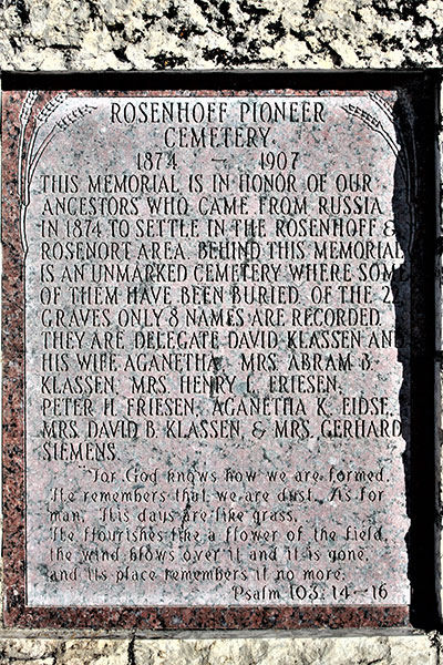 Rosenhoff Pioneer Cemetery plaque