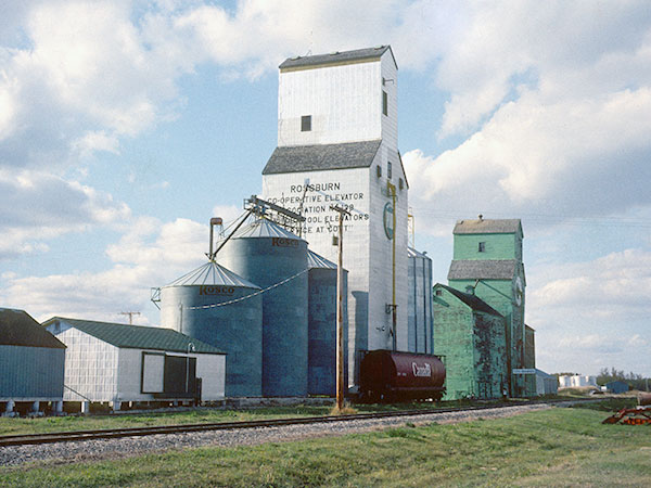 Manitoba Pool and Cargill grain elevators at Rossburn