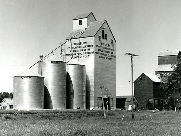 Manitoba Pool and National grain elevators at Rossburn