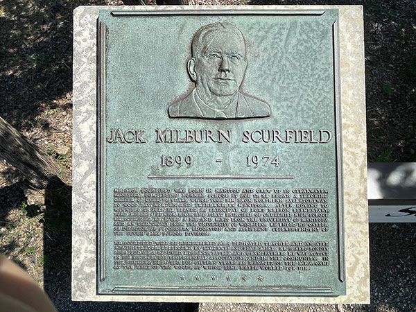 Commemorative plaque for Jack Milburn Scurfield in Scurfield Park