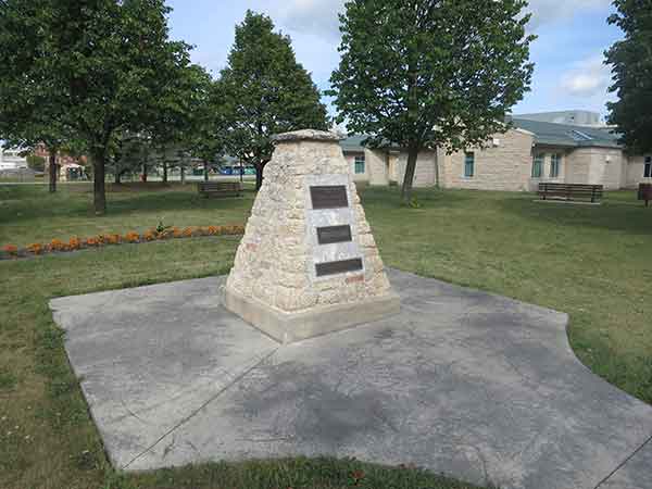 Monument constructed of materials from the original building and unveiled for the centenary of the facility in 1986