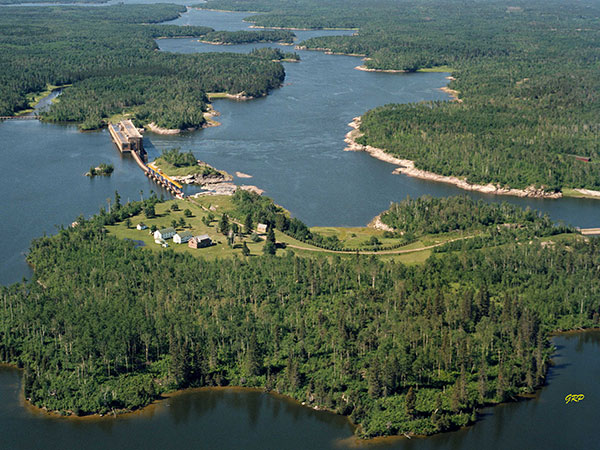 Aerial view of the Slave Falls Generating Station