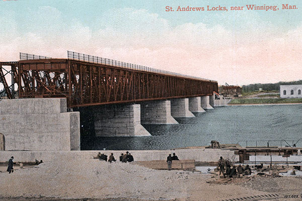Postcard view of St. Andrews Lock and Dam
