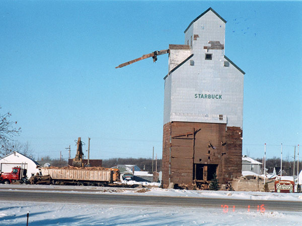The former Manitoba Pool grain elevators at Starbuck being demolished