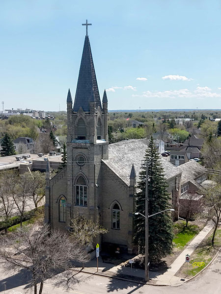 Aerial view of St. Augustine of Canterbury Roman Catholic Church