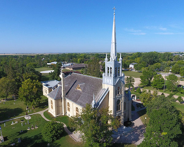 Aerial view of Ste. Anne Roman Catholic Church