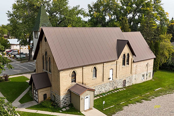Aerial view of St. James Anglican Church at Neepawa