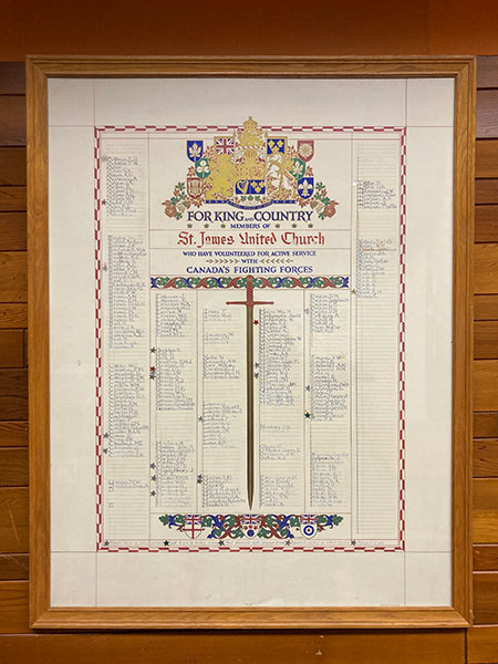 Second World War honour roll for St. James United Church