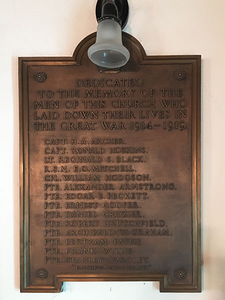 First World War plaque inside St. John the Baptist Anglican Church at Manitou