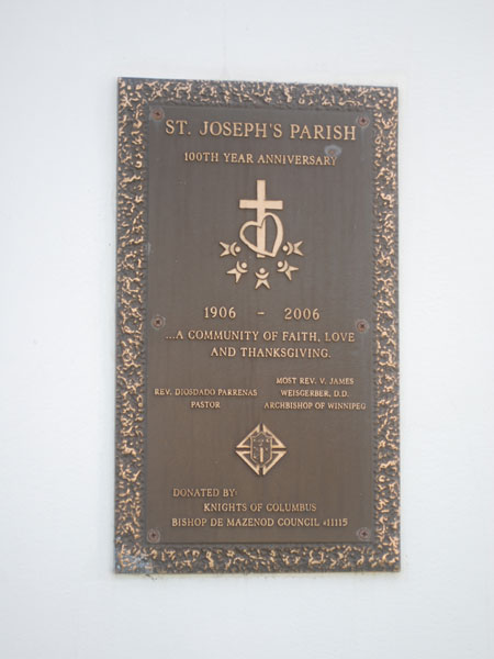 St. Joseph’s Roman Catholic Parish 100th Anniversary Plaque