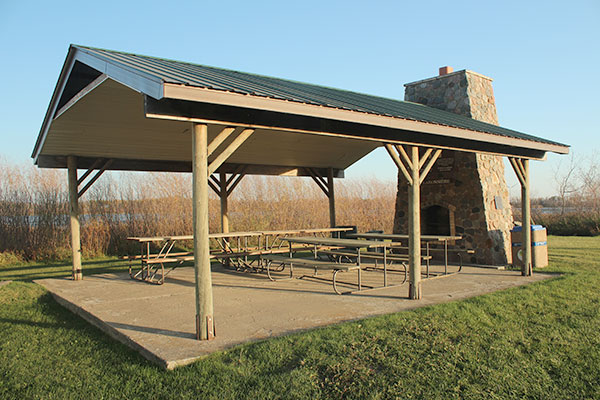 Picnic shelter commemorating four Labossiere pioneer families