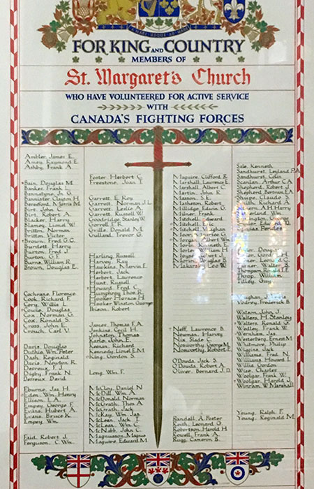 Second World War Honour Roll in St. Margaret’s Anglican Church