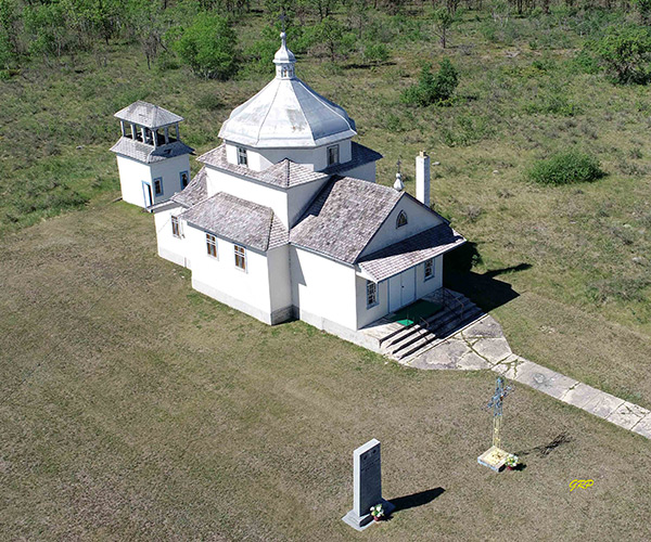 Aerial photo of St. Nicholas Ukrainian Catholic Church and Monument
