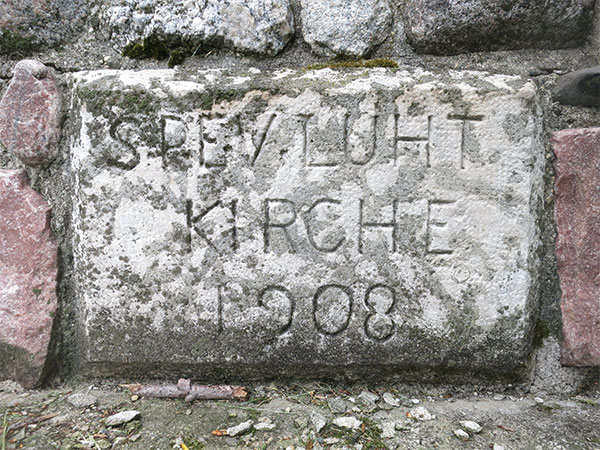 The original St. Paul’s Evangelical Lutheran Church datestone embedded in the monument