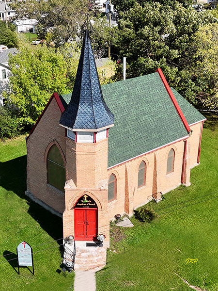 Aerial view of St. Paul’s Anglican Church at Wawanesa