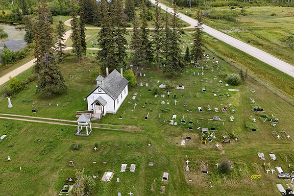 Aerial view of the St. Peter&rsquo;s Anglican Church and Cemetery
