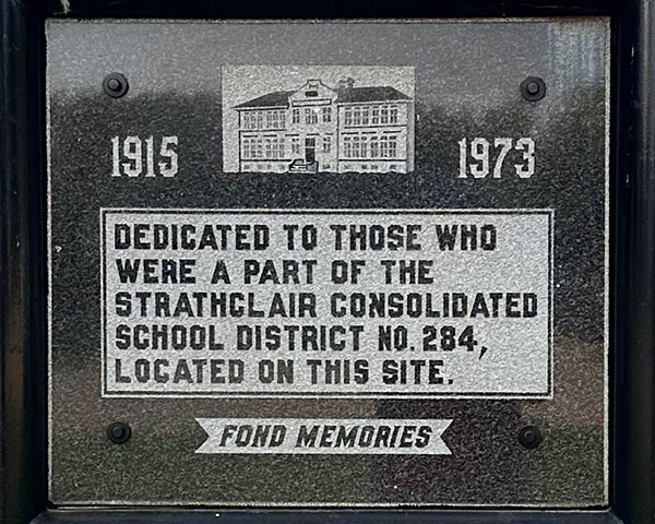 Strathclair School commemorative sign