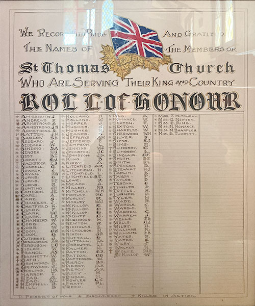 Second World War honour roll in St. Thomas Anglican Church